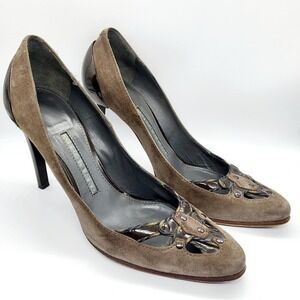 Vintage Proenza Schouler Brown Suede Patent Leather Cut-out Pumps Sz 8